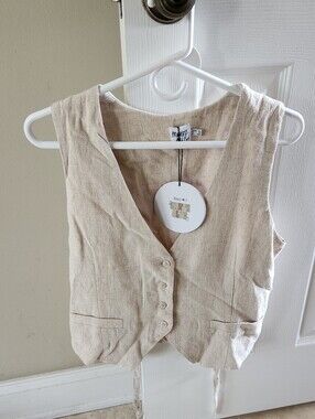 NWT Princess Polly Ginger Linen Blend Vest, Color Beige, Size US 4